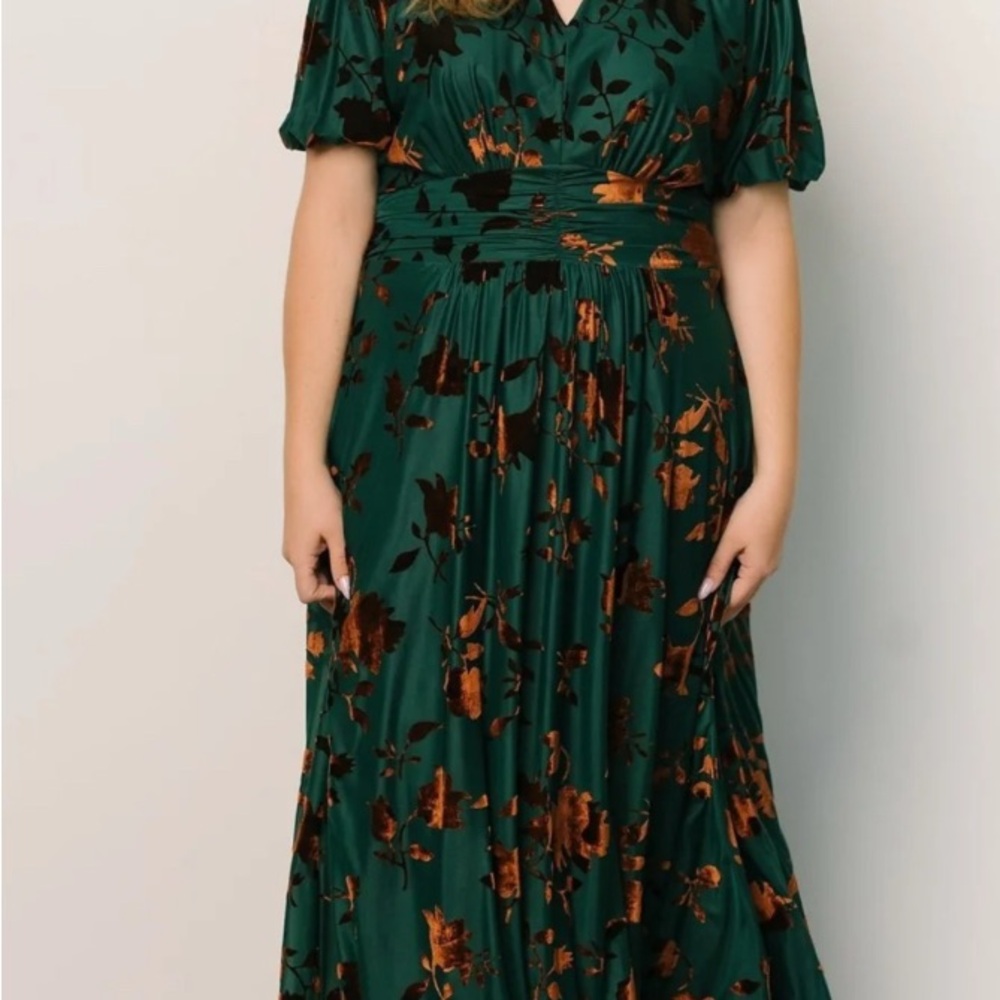 Baltic Born Leslie Burnout Maxi Dress Size Small Jade Green & Bronze Velvet - Picture 2 of 9